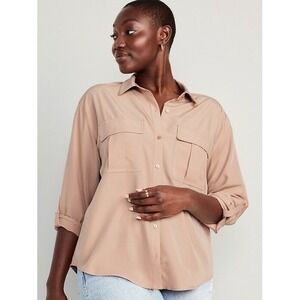 NWT Old Navy Women's Button Down Utility Shirt XL Oversized Boyfriend Fit Work